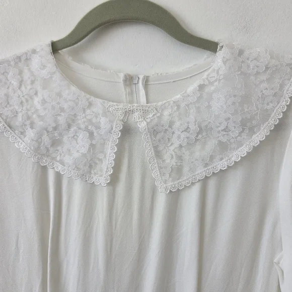 Handmade White Maxi Dress Lace Church Modest Temple Boho Grandmacore Large - Picture 5 of 8